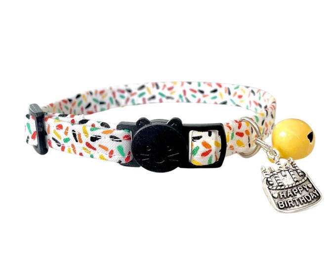 Sprinkle Cat Collar with Birthday Charm & Bell, Breakaway Kitten Collar