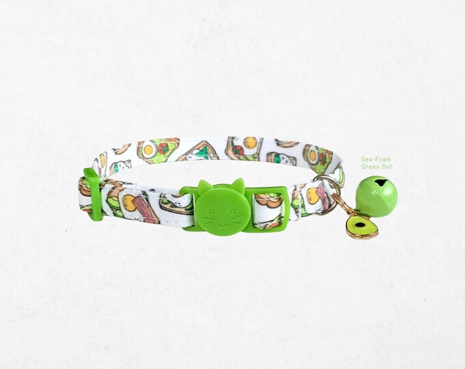 Avocado Toast Cat Collar, Breakaway Kitten Collar with Bell