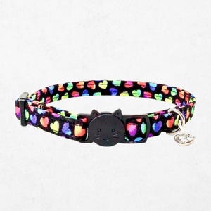 Heart Cat Collar Breakaway: Rainbow Patterned, Adjustable 7.5-12in | Lightweight Fabric, Safety Buckle, Comfortable Fit