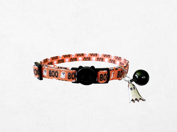 Ghost Cat Collar with Charm & Bell, Halloween Safety Collar