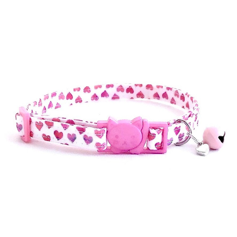 Pink Heart Cat Collar, Heart Kitten Collar, Heart Dog Collar, V-Day Cat Collar, Love Kitten Collar, Valentine Collar, Breakaway Cat Collar Heart+LightPinkBell