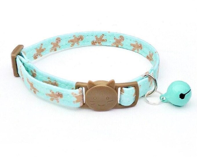 Gingerbread Man Cat Collar, Christmas Kitten Collar with Bell