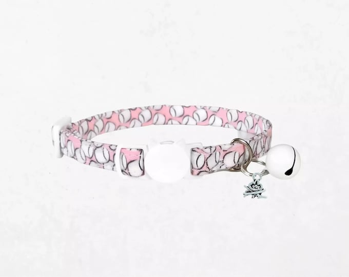 Marshmallow Print Cat Collar, Breakaway Buckle, Bell & Charm