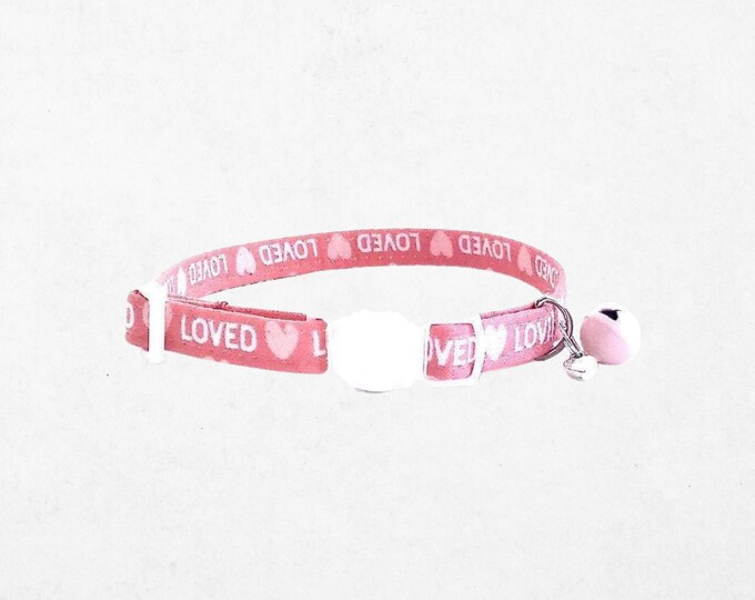 Pink 'Loved' Cat Collar, Breakaway Kitten Collar, Valentine's Day Gift