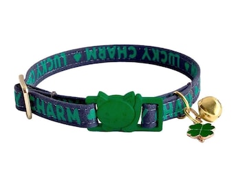 Lucky Clover Cat Collar – St. Patrick’s Day Breakaway Kitten Collar, Adjustable with Bell