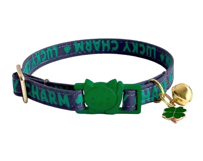 Lucky Clover Cat Collar – St. Patrick’s Day Breakaway Kitten Collar, Adjustable with Bell
