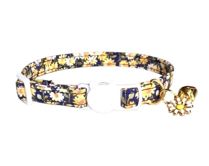 Daisy Cat Collar with Bell, Breakaway Kitten Collar, Summer Floral