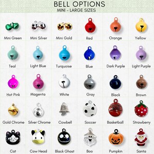 a collection of bell options, including mini bells in various colors and sizes, medium-sized bells, and large bells in different colors and styles.