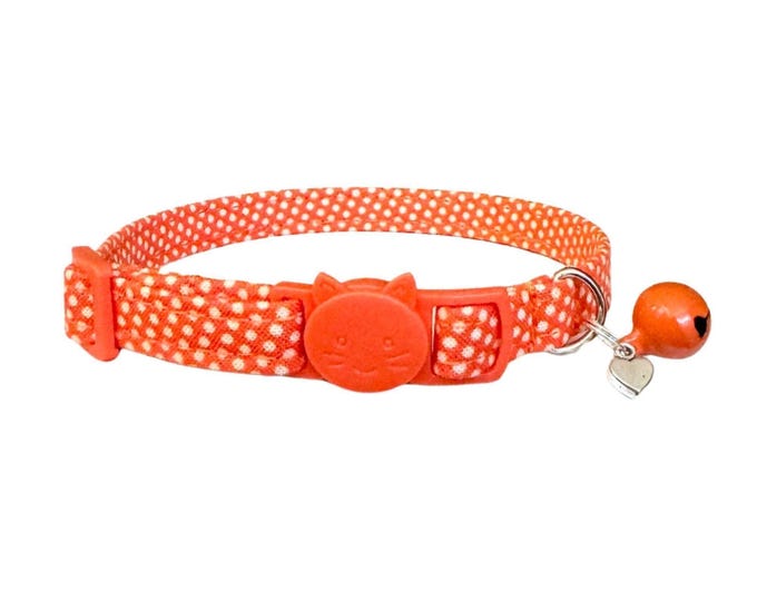 Polka Dot Cat Collar with Bell & Heart Charm, Breakaway Buckle
