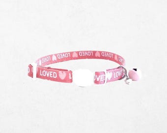 Pink 'Loved' Cat Collar, Breakaway Kitten Collar, Valentine's Day Gift