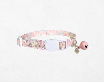 Flower Cat Collar - Pink Floral with Bell, Breakaway Adjustable Kitten Collar