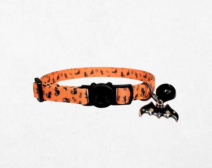 Halloween Cat Collar with Bat Charm, Breakaway Kitten Collar