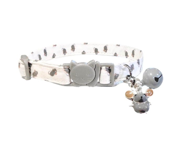 Mouse Print Breakaway Cat Collar with Bell, Mouse Charm