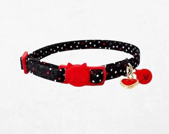 Valentines Cat Collar: Red Polka Dot Breakaway, D-Ring