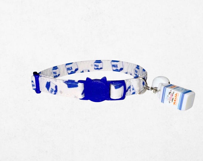 Milk Cat Collar Breakaway Kitten & Small Dog, Adjustable 7.5-12in, Lightweight Fabric (D-Ring Attachment, Handmade)