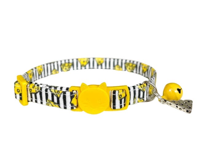 Cheese Kitten Collar Adjustable: Lightweight Breakaway Cat Collar (6-10 Inch, D-Ring Included, Charms Available)
