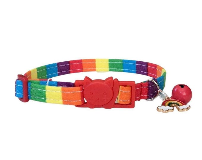 Rainbow Striped Cat Collar, Pride Kitten Collar, Breakaway or Non-Breakaway