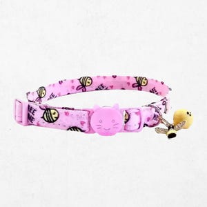 Bee Cat Collar, Pink Breakaway Kitten Safety Collar with Bell