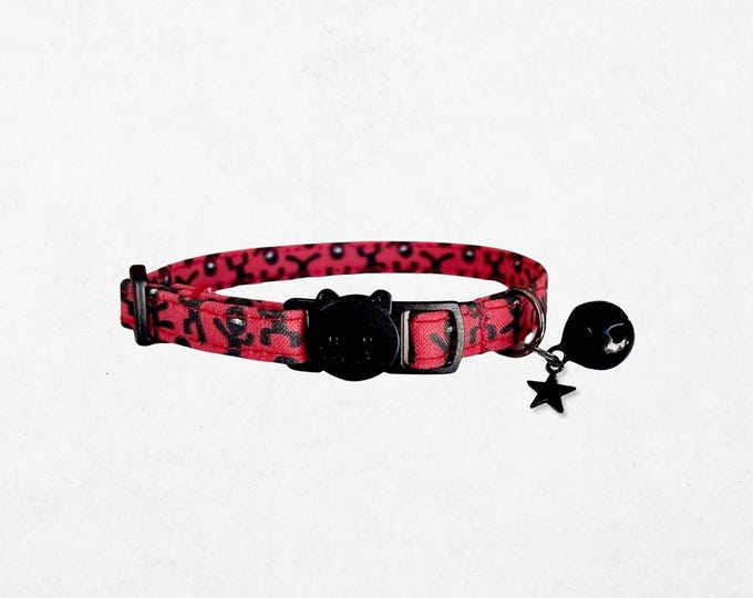 Ninja Cat Collar Kitten Accessory, Breakaway Safety Buckle (Adjustable 7.5-12in, Lightweight Fabric, D-Ring)