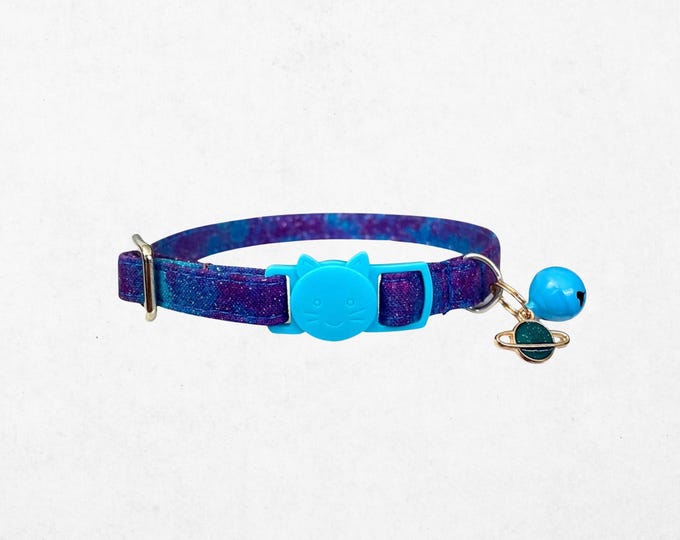 Galaxy Cat Collar: Breakaway Kitten Collar with Bell & Planet Charm