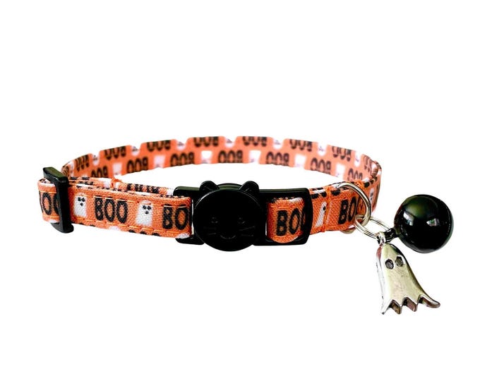 Ghost Cat Collar with Charm & Bell, Halloween Safety Collar