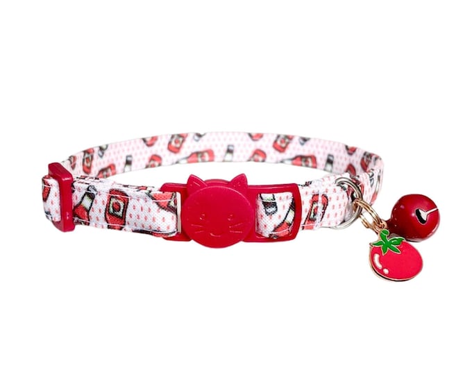 Ketchup Print Cat Collar with Bell, Tomato Charm