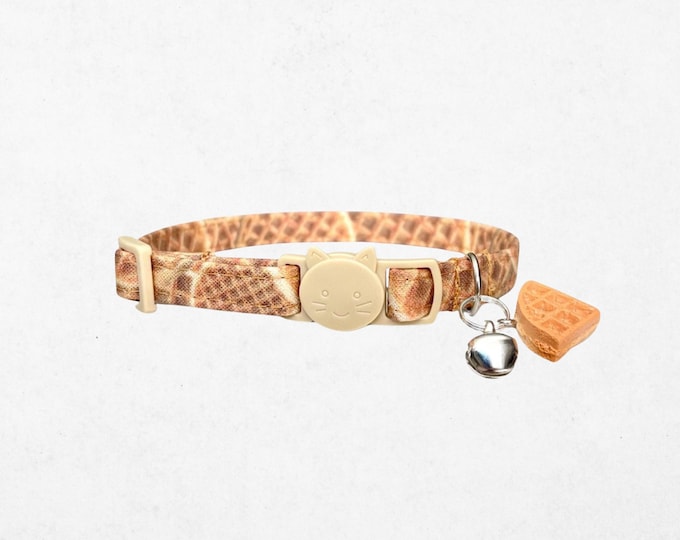Waffle Cat Collar with Breakaway Buckle, Bell and Charm