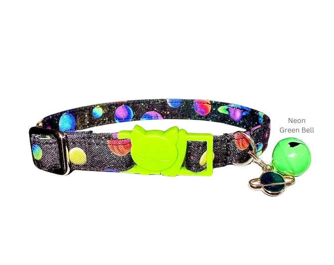 Planet Cat Collar with Breakaway Buckle, Bell & Charm