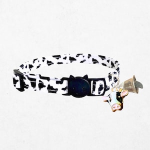 Cow Print Cat Collar - Adjustable Breakaway, Kitten & Small Dog, Bell and Charm options