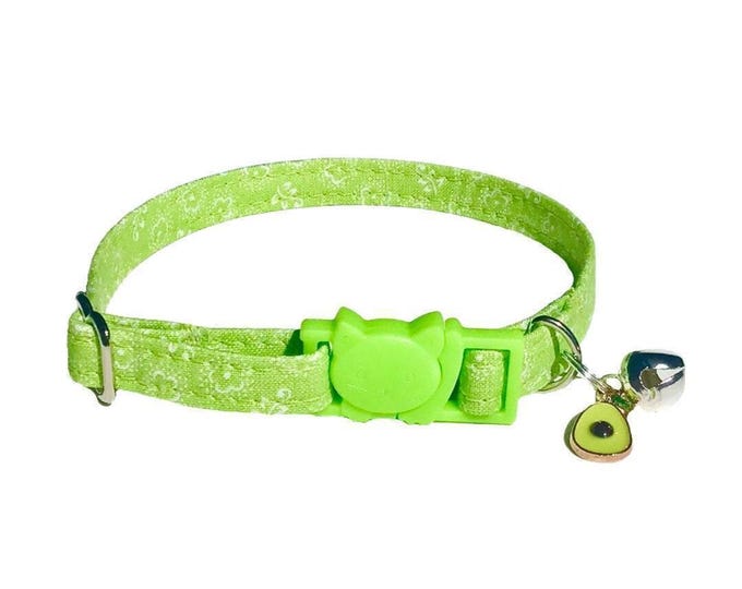 Green Floral Cat Collar, Breakaway Kitten Collar