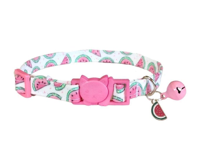 Watermelon Cat Collar with Breakaway Buckle, Bell & Charm