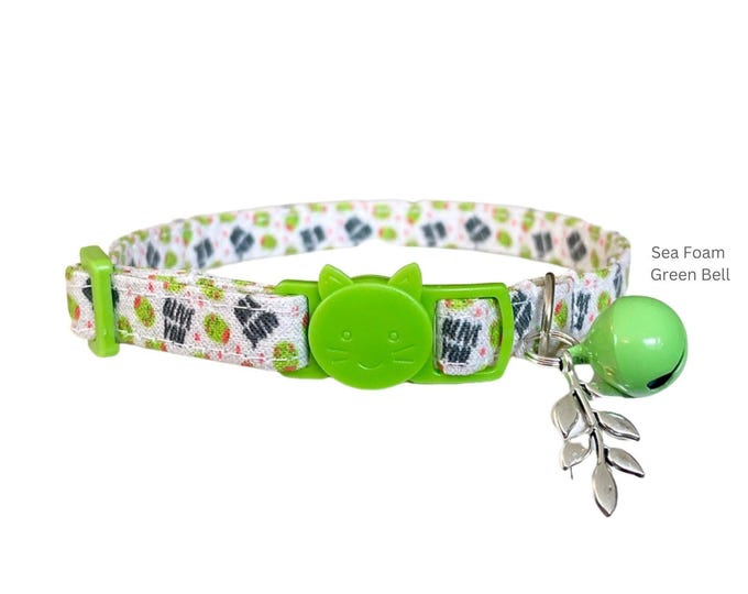 Olive You Cat Collar, Green Breakaway Kitten Collar with Charm