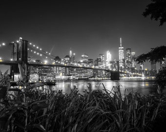 Brooklyn Bridge Night Print, New York City Wall Art, NYC Skyline Photography, Digital Download