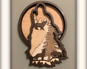 Howling Wolf Shadow Box - Laser Engraved and Cut