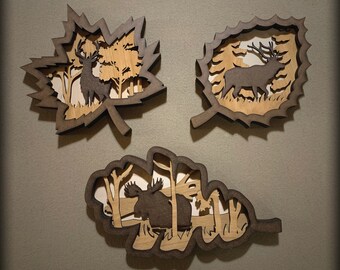 Woodland Leaf Wall Art - Laser Engraved Shadow Boxes