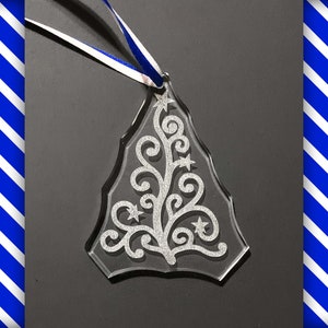 Stylized Christmas Tree Laser Engraved Glass Ornament
