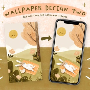 Rainbow Cottage And Sleeping Bunny Digital Phone Wallpapers Set of 2 Cute Phone Backgrounds Instant Download image 4