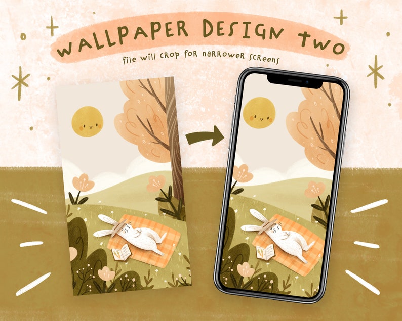 Rainbow Cottage And Sleeping Bunny Digital Phone Wallpapers Set of 2 Cute Phone Backgrounds Instant Download image 4