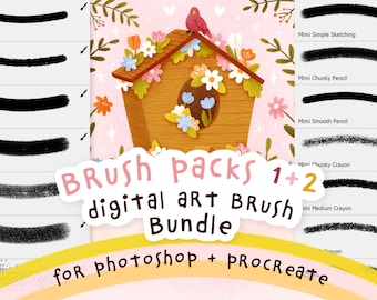 Mimi's Digital Art Brush Packs 1+2 BUNDEL voor Procreate en Photoshop | Digitale kunstpenselen ter illustratie