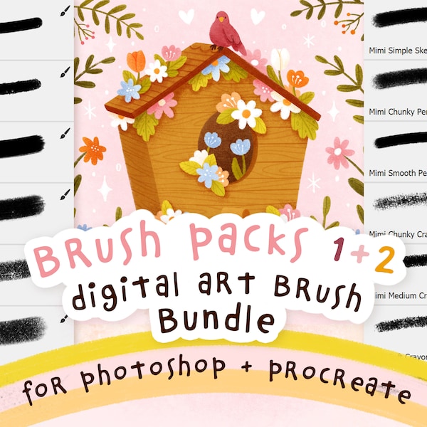 Mimi's Digital Art Brush Packs 1+2 BUNDEL voor Procreate en Photoshop | Digitale kunstpenselen ter illustratie