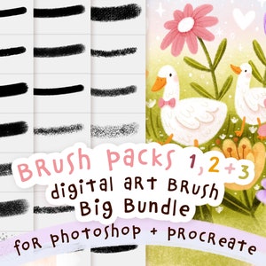 Mimi's Digital Brush Packs 1,23 BIG BUNDLE for Procreate and Photoshop Digital Art Texture Brushes for Illustration image 1