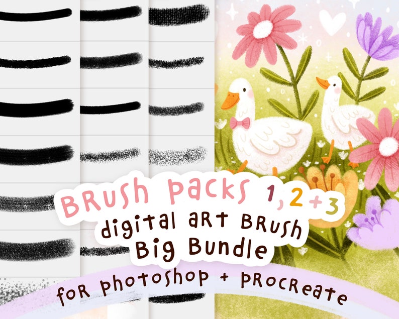 Mimi's Digital Brush Packs 1,23 BIG BUNDLE for Procreate and Photoshop Digital Art Texture Brushes for Illustration image 1