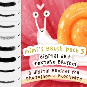 Op de afbeelding: Een set van 8 digitale kunsttextuurpenselen voor Photoshop en Procreate. De penselen zijn ontworpen om een ​​verscheidenheid aan texturen te creëren, waaronder ruw, getextureerd en glad. De penselen worden getoond in verschillende kleuren, waaronder zwart, wit en grijs.