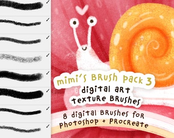 May include: A set of 8 digital art texture brushes for Photoshop and Procreate. The brushes are designed to create a variety of textures, including rough, textured, and smooth. The brushes are shown in a variety of colors, including black, white, and gray.