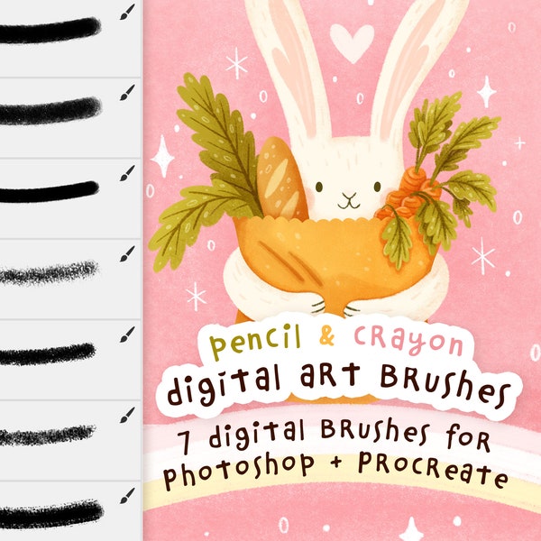 Digital Art Brushes for Procreate and Photoshop | Mimi's Pencil & Crayon Digital Brush Pack for Digital Illustration