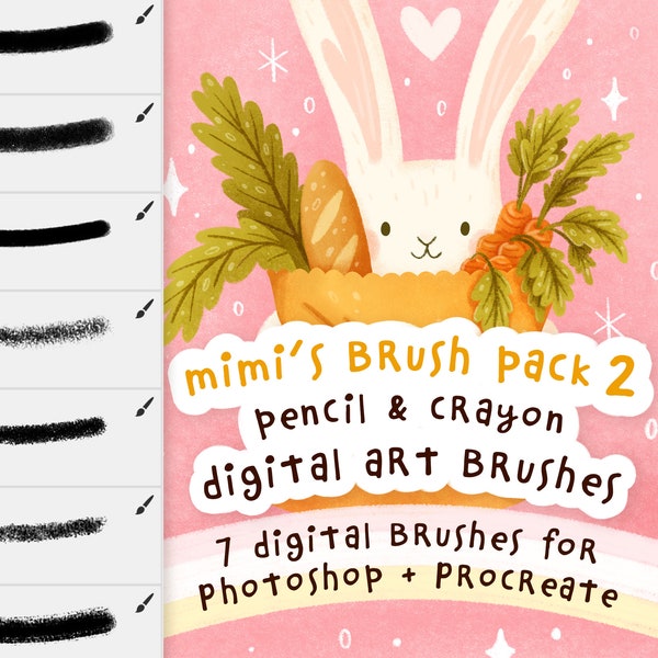 Mimi's Digital Art Brush Pack 2 | Pencil & Crayon Texture Brushes for Procreate and Photoshop for Digital Illustration