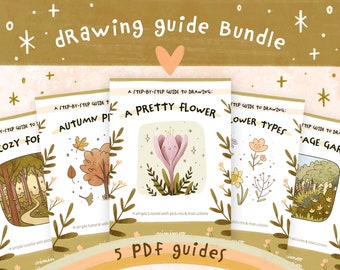 How To Draw Flowers and Plants 60 PAGE BUNDLE | Pack of 5 Digital Step-By-Step Drawing Guide PDFs