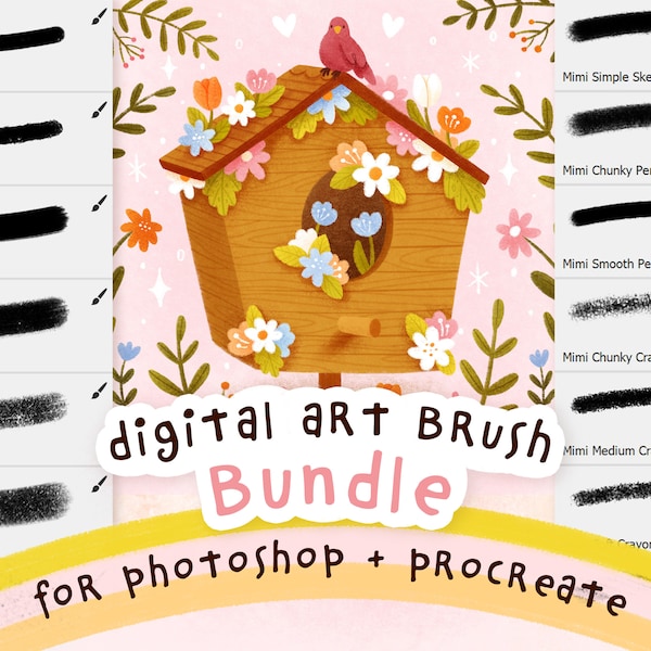 Digital Art Brushes BUNDLE for Procreate and Photoshop | Mimi's Brush Pack Bundle for Digital Illustration