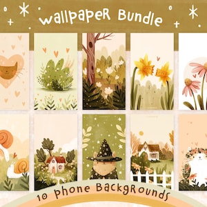 BUNDLE of Cute Illustration Digital Phone Wallpapers | Set of 10 Phone Backgrounds Instant Download