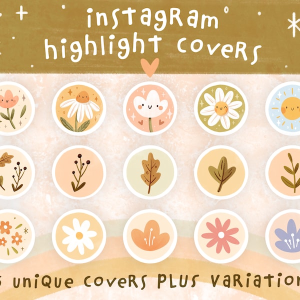 Cute Highlight Covers For Instagram - Illustrated Story Covers with Floral and Nature Themes